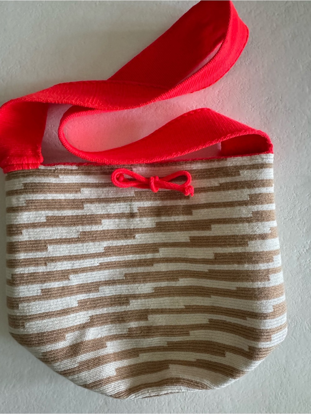 Striped Canvas Tote with Bright Pink Strap